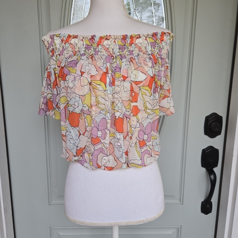 NWT Free People Technicolor Bubble Off Shoulder Cropped Blouse